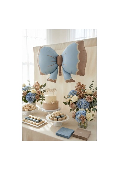Retro Mavi Fiyonk Folyo Balon Baby Shower Doğum Günü Parti Süsü Çok Renkli