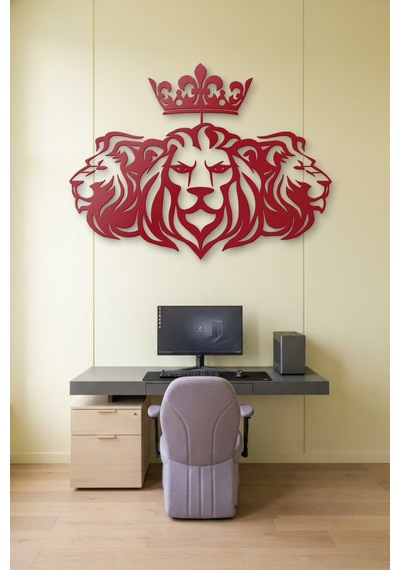 Aslan Kral Metal Duvar Tablosu - Duvar Sanatı - Duvar Dekoru - Kırmızı