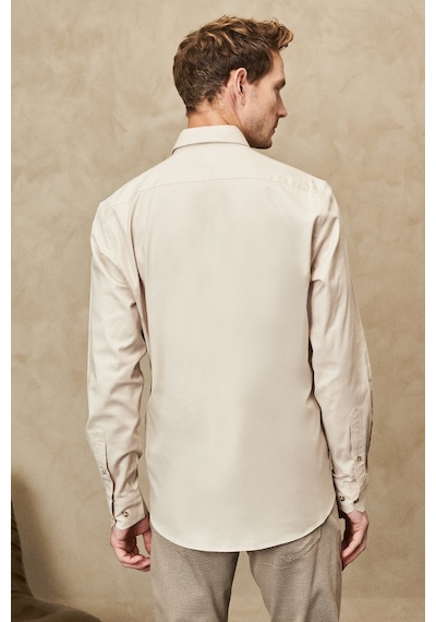 AC&Co / Altınyıldız Classics Erkek Bej Slim Fit Dar Kesim Düğmeli Yaka Gabardin Desenli Gömlek 4A2023100059BEJM Bej