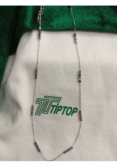 Tiptop/ Siyah Boncuklu Gümüş Renk Kutup Yıldızı Ve Silver Çelik Kolye 2'li Set Gümüş - Siyah
