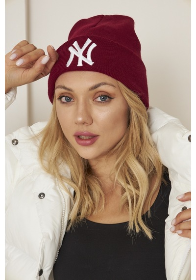 Eke Tekstil Bordo Unısex Ny Nakış Detaylı Yumuşak Dokulu Triko Bere Bordo