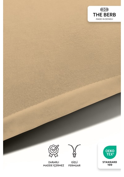 The Berb 2'li Penye Yastık Kılıfı Seti %100 Pamuk 50 X 70 Fermuarlı Bej