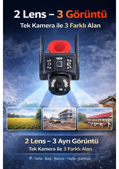3 Görüntü 2 Lens 9mp 360 4g Güneş Enerjili Solar Kamera - Dual Led Gece Renkli 128gb Sd Kart Dahil