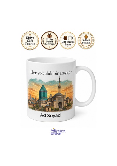 Konya Şehir Hatırası Fotoğraflı Kupa Bardak Hediye Hatıra Porselen Mug Beyaz / Çok Renkli