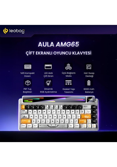 Leobog Amg65 Mekanik Klavye Led Matrix Ekranlı Jasper Switch Rgb Hot-swap Oyuncu Klavyesi Turuncu