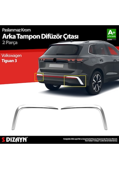 S-dizayn Vw Tiguan Krom Arka Tampon Difüzör Çıtası Oem Still 2 Prç. 2024 Üzeri A+ Kalite