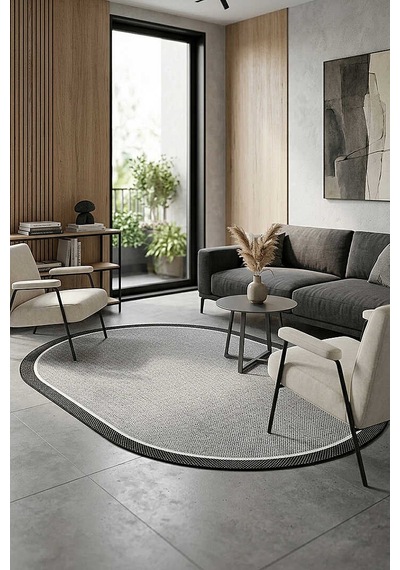 Natura Sisal Hasır Görünümlü Çift Bordürlü Oval Halı Ntr30 Siyah