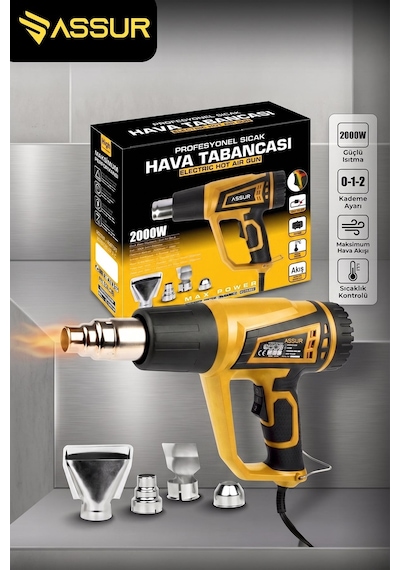 Assur 2000W 2 Kademeli 4 Başlıklı Sıcak Hava Tabancası - 3084