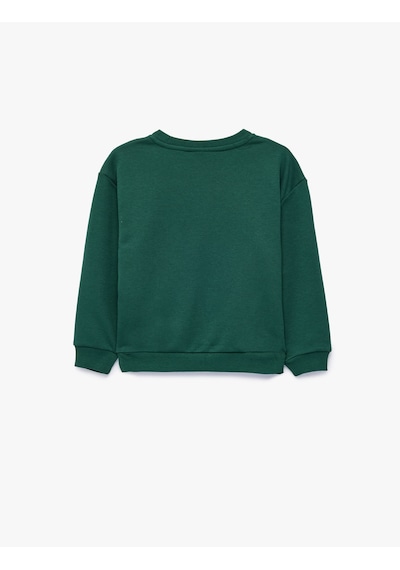 Koton Pamuklu Uzun Kollu Bisiklet Yaka Oversize Sweatshirt Yeşil 7wmb10060tk