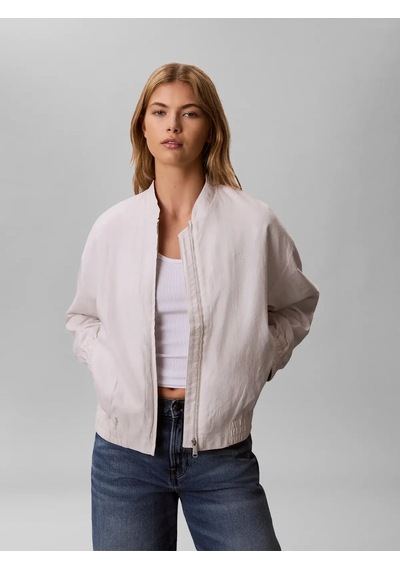Calvin Klein Lınen Bomber Jacket, Gna, Xxs Beyaz Kadın Ceket