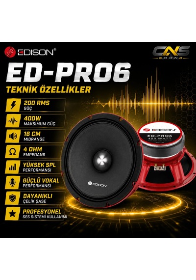 Edıson Ed-pro-6 16cm Midrange Hoparlör 400w Maksimum Güç 200 Rms Profesyonel Oto Ses Sistemi