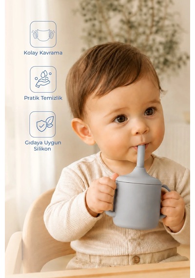 Babyjem Silikon Pipetli Bardak Gri