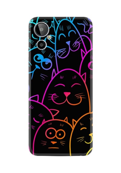 General Mobile Gm 23 Se Uyumlu Kılıf Silikon Desen Özel Seri Neon Cats 1790