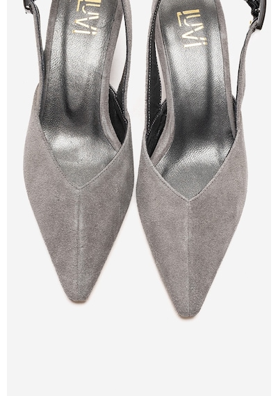 Luvishoes Dıorıs Gri Süet Hakiki Deri Kadın Kısa Topuklu Ayakkabı