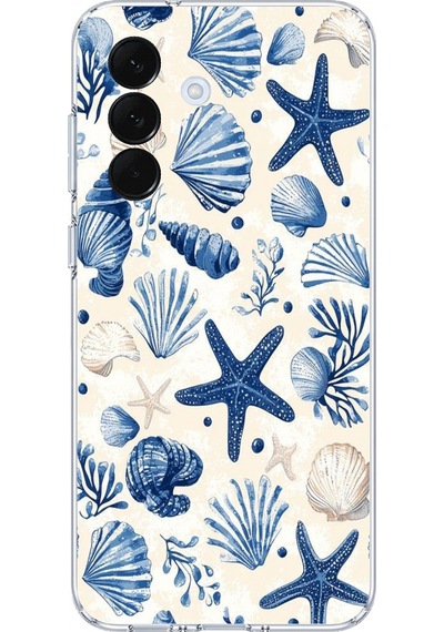 Samsung Galaxy A57 Uyumlu Mavi Deniz Kabuğu Ve Yıldız Desenli Baskılı Silikon Kılıf Renkli