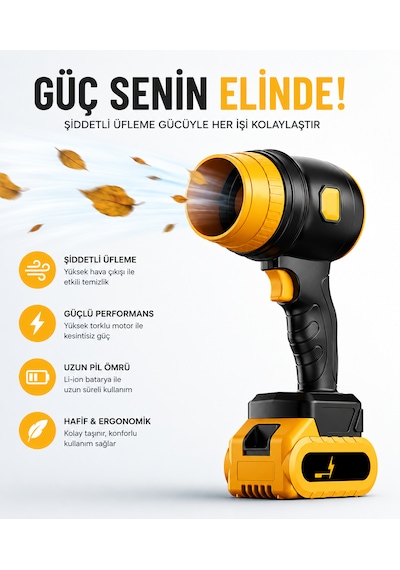 48v Şarjlı Turbo Hava Üfleyici Fan Kablosuz Güç Maksimum Performans Güçlü Yaprak Üfleme & Araç Temizleme