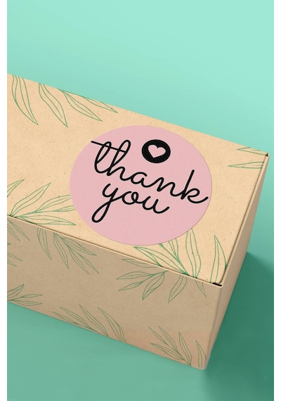 Pembe Thank You Kalpli Sticker 3x3cm St2173 Çok Renkli