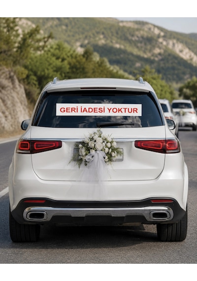 Geri İadesi Yoktur Düğün Konvoyu Araba Arkası Yazısı 100 15 Cm Beyaz