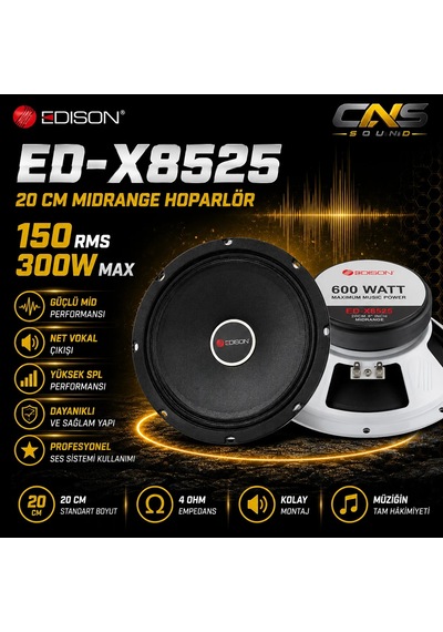 Edison Ed-x8525 20 Cm Midrange Hoparlör 150 Rms 300w Profesyonel Oto Ses Sistemi