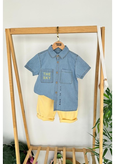 Miniğimin Cicileri The Sky Cep Baskılı Renkli Şortlu Erkek Çocuk Takım - Sarı