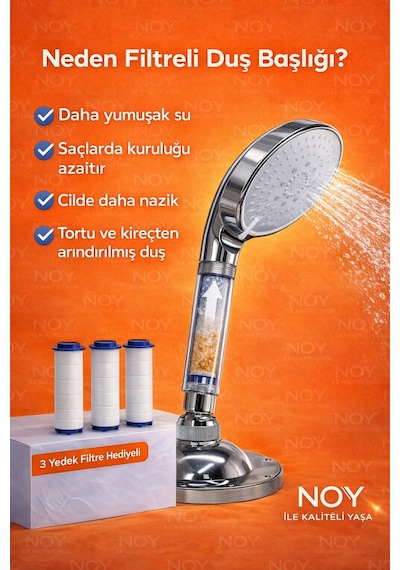 Duş Başlığı Filtreli Duş Başlığı Seti Kireç Önleyici Arıtmalı Duş Filtresi + 3 Yedek Filtre Beyaz