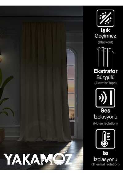 Yüksek Kalite Badem Beji Karartma Blackout Fon Perde Ekstrafor Büzgülü Tek Kanat Dark Touch Serisi Badem Beji