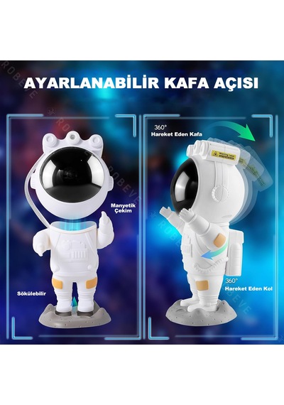 Robeve Astronot Gece Lambası Anne Bebek Gece Lambası Çocuk Odası Gece Lambası Projektör Yıldızlı Gece Lambası Yıldızlı Projektör Beyaz