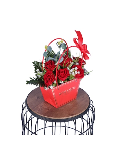 Yapay Çiçek Sitesi Yapay Çiçekli Romantic Çantalı Aranjman Model 30 Kırmızı