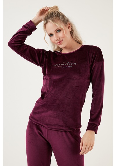 Lela Regular Fit Yumuşak Dokulu Kadife Bayan Pijama Takımı 6094200W4 Mor