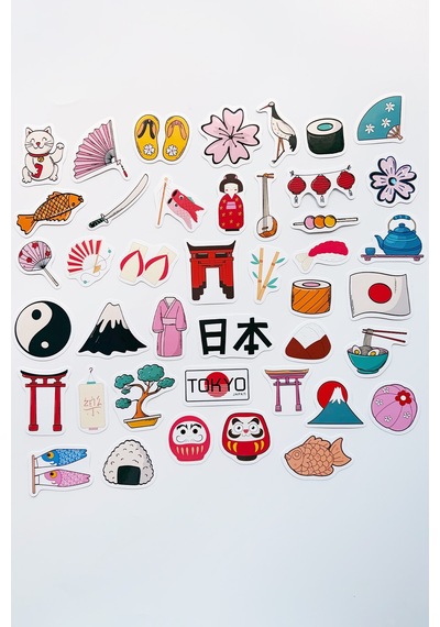 Japon Temalı Kültürel 42 Adet Sticker Paketi Japonya Laptop Termos Telefon Etiket Seti