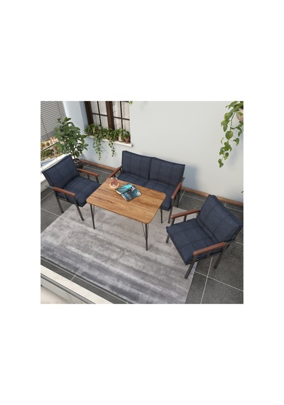 Mygusi Modern Balkon, Bahçe, Cafe - Metal Kanepe Koltuk Takımı - 2+1+1 60x90 Cm Masalı - Lacivert Mygusi Modern Balkon, Bahçe, Cafe - Metal Kanepe Koltuk Takımı - 2+1+1 60x90 Cm Masalı - Lacivert