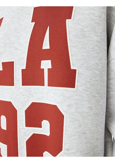 Koton Oversize Kolej Baskılı Polo Yaka Sweatshirt Kar Melanj 5sal10518ık Gri Melanj