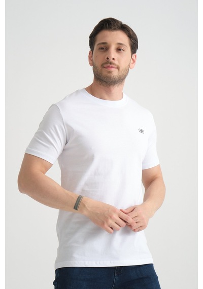 Shooter Sportwear Shooter Erkek T-shirt Nefes Alabilen Esnek Pamuklu Kumaş Regular Kalıp Minimal Logolu Beyaz
