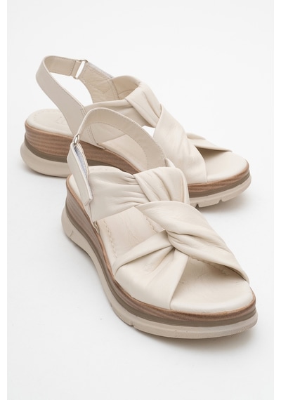 Luvishoes Oara Ekru Cilt Hakiki Deri Kadın Sandalet Ekru