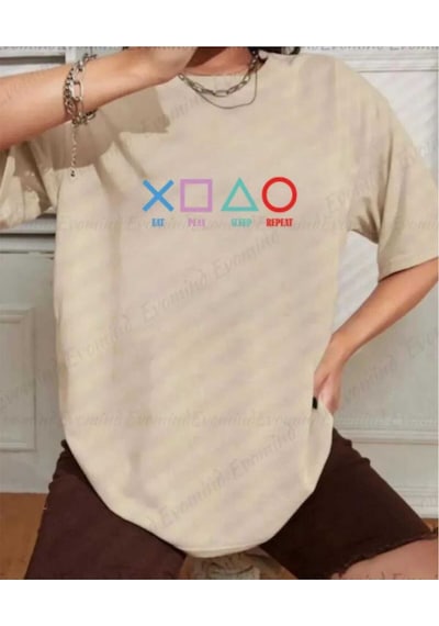 Kozia Outdoors Malkoçbey Play Game Baskılı Oversize Unisex Basic T-sihirt Bej