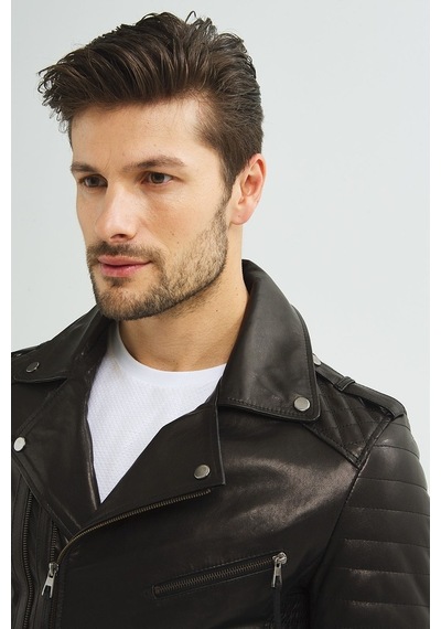 İkbal Biker Siyah / Hakiki Erkek Deri Mont/Ceket -411373536- Siyah