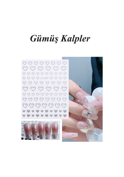 Nail Art Sticker Kendinden Yapışkanlı, Tırnak Süsleme, Tırnak Dövmesi Stikır 2409 Gümüş-2409