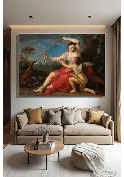 Pompeo Batoni'nin ''diana Ve Cupid'' İsimli Eseri Yatay Kanvas Tablo 4325 Çok Renkli