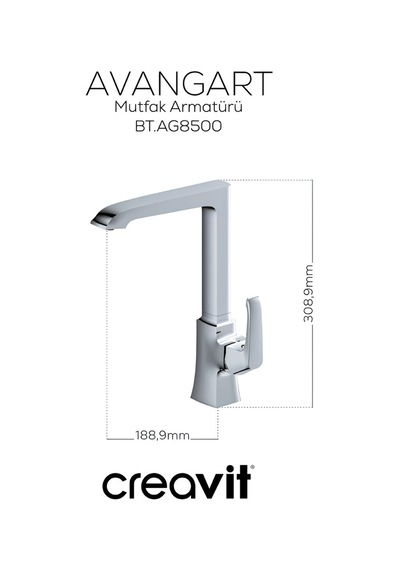 Creavit Avangart Lavabo Banyo Eviye Bataryası 3'lü Set AG1500-AG2500-AG8500 Krom