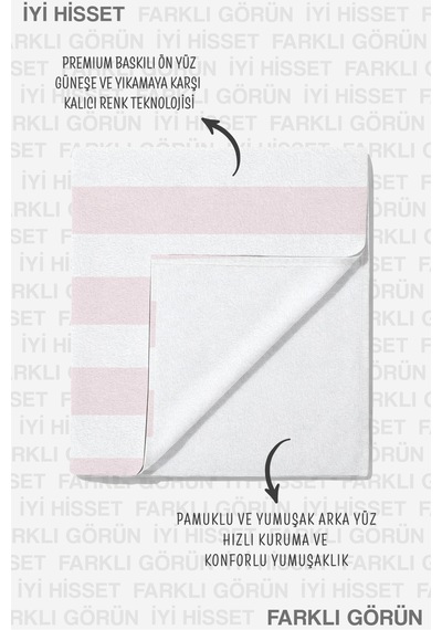 Kalpli Çizgili Pembe Beyaz Plaj Havlu Örtüsu - Modern Pastel Hızlı Kuruyan Mikrofiber Havlu Örtü Kül Yakamoz