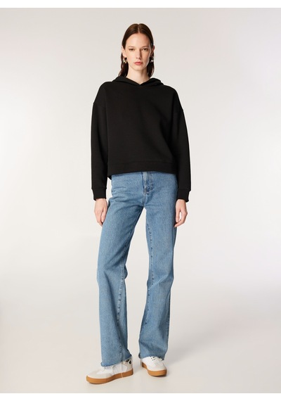 Mustang Siyah Kadın Kapüşon Loose Fit Düz Sweatshirt M4wl-swt-1936