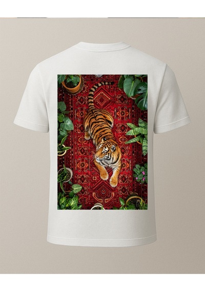 Etnik Kaplan Baskısı Tasarımlı T-shirt Beyaz