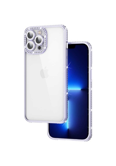 Apple Uyumlu iPhone 12 Pro Max Uyumlu Kamera Korumalı Taşlı Zore Mina Kılıf-lila Lila -
