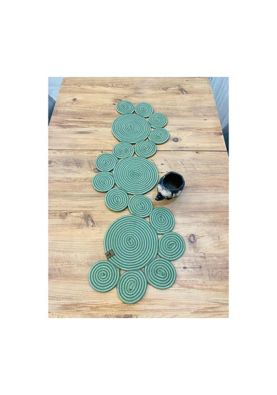 Jüt, Hasır, Dekoratif Masa Örtüsü,papatya Model Runner 30x100 Cm, Sehpa Örtüsü, Bohem Tarzı Yeşil Yeşil