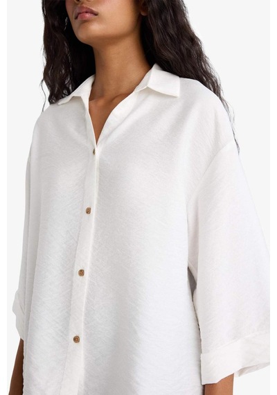 Defacto Overshirt Fit Kaçık Yaka Uzun Kollu Gömlek F4767ax25auer105 Ekru Defacto Overshirt Fit Kaçık Yaka Uzun Kollu Gömlek F4767ax25auer105 Ekru