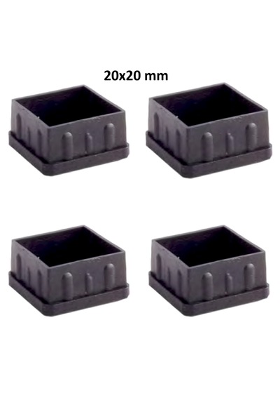 20x20 Mm Siyah Pvc Sandalye Sehpa İçe Geçen Kare Ayak Tapası Siyah Sessiz Yumuşak 4 Adet Siyah