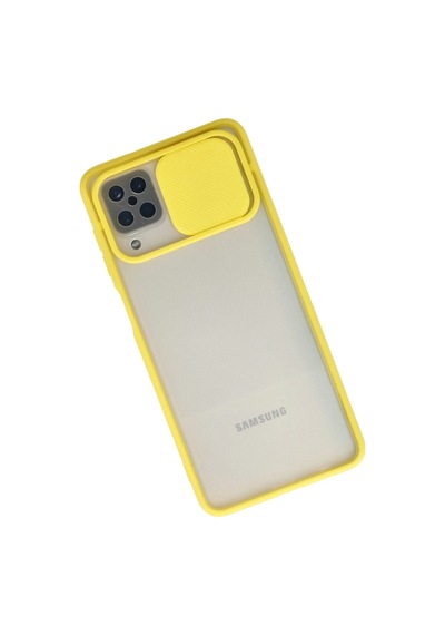 Newface Samsung Galaxy Uyumlu A12 Kılıf Palm Buzlu Kamera Sürgülü Silikon Semeglbl - 72 - Sarı