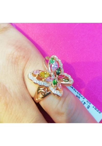 Oriental Kuyumculuk Jewellery Renkli Baget Taşlı Gümüş Kelebek Yüzük Rose
