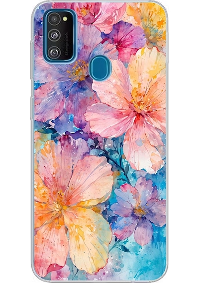 Samsung Galaxy M30s/m21 Uyumlu Renkli Çiçekler Sulu Boya Baskılı Silikon Kılıf