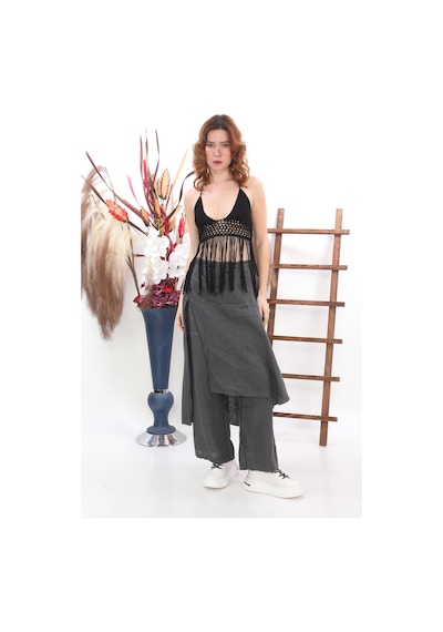 Bohem Stil İtalyan Ham Keten Pantolon Etek-8747 Antrasit